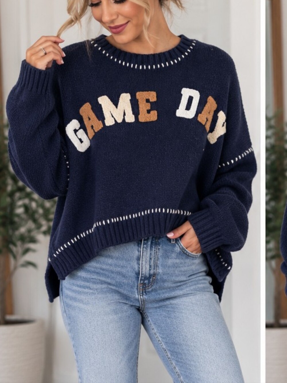 Jessica Simpson Game Day Sweater Navy Blue White Womens Size S